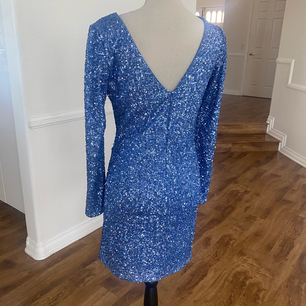 Blue sequence mini dress. - Picture 3 of 5